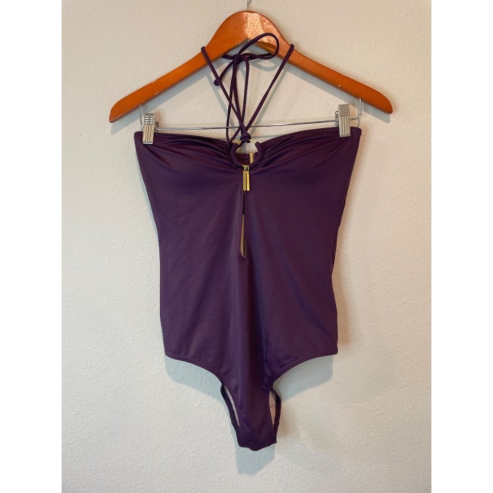 Victoria's Secret Plum Tie Neck Keyhole Chest One Piece Swimsuit